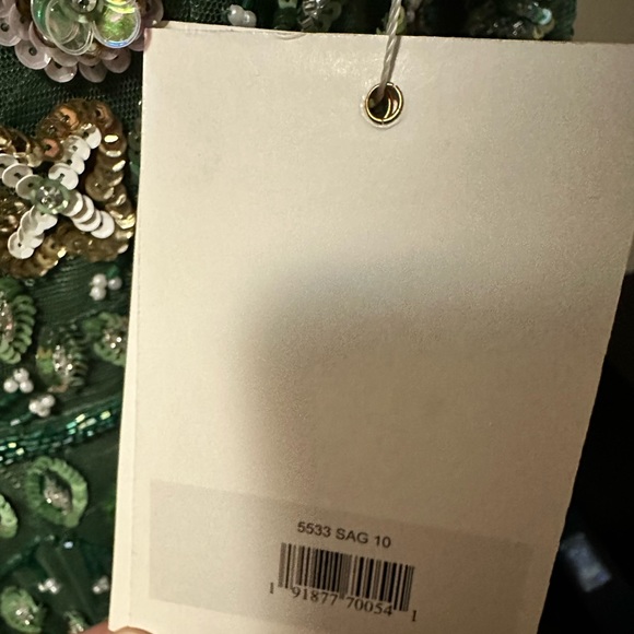 SOLD-Mac Duggal Floral Appliqué long sleeve illusion evening gown - Picture 10 of 11